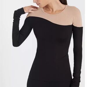 Marcella NYC Women's Camilla Top, Black and Beige Long Sleeve Top